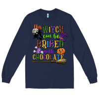 Navy this witch can be bribed with chocolate Long Sleeve Tee - CowGirlArtShop
