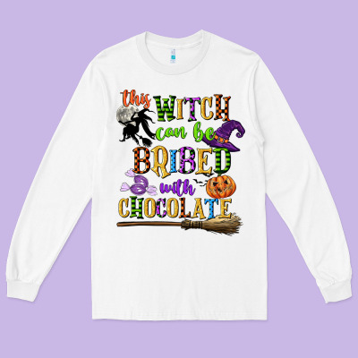 This Witch Can Be Bribed With Chocolate Long Sleeve Tee Designed By Cowgirlartshop