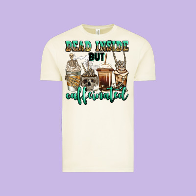 Dead Inside But Caffeinated Skeleton Coffee Cups Vintage Tee Designed By Jasminsmagicworld
