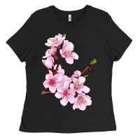 Black Peach Blossom Illustrations Ladies Tee - LillyAllenDesigns