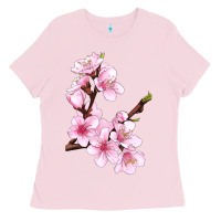 Bubblegum Pink Peach Blossom Illustrations Ladies Tee - LillyAllenDesigns