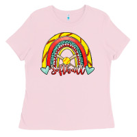 Bubblegum Pink Softball Rainbow Ladies Tee - RanaPortraitStore