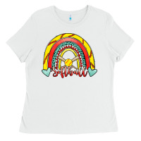 White Softball Rainbow Ladies Tee - RanaPortraitStore