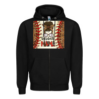 Black Baseball Mom Messy Bun Zipper Hoodie - CowhideDigitalArt