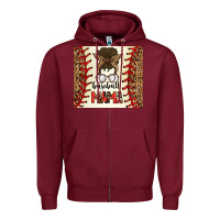 Burgundy Baseball Mom Messy Bun Zipper Hoodie - CowhideDigitalArt