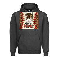 Charcoal Heather Baseball Mom Messy Bun Zipper Hoodie - CowhideDigitalArt