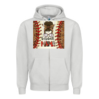 Dove Grey Baseball Mom Messy Bun Zipper Hoodie - CowhideDigitalArt