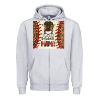 Heather Grey Baseball Mom Messy Bun Zipper Hoodie - CowhideDigitalArt