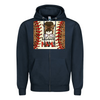 Navy Baseball Mom Messy Bun Zipper Hoodie - CowhideDigitalArt