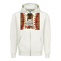 Oatmeal Heather Baseball Mom Messy Bun Zipper Hoodie - CowhideDigitalArt