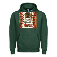 Sports Green Baseball Mom Messy Bun Zipper Hoodie - CowhideDigitalArt