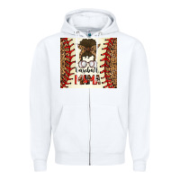 White Baseball Mom Messy Bun Zipper Hoodie - CowhideDigitalArt