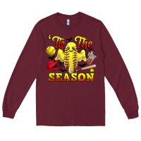 Burgundy tis the season softball halloween Long Sleeve Tee - CowGirlArtShop