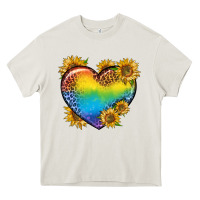 Cream Pride Heart And Sunflower Heavy Core Tee - BundleAndBundleShop