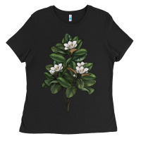 Black Magnolia Flower Illustrations Ladies Tee - LillyAllenDesigns