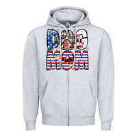 Heather Grey American Dog Mom Zipper Hoodie - CowhideDigitalArt