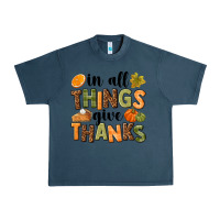 Midnight Navy In all things give thanks Urban Heavy Tee - NancyCooperArtShop