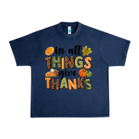 Navy In all things give thanks Urban Heavy Tee - NancyCooperArtShop