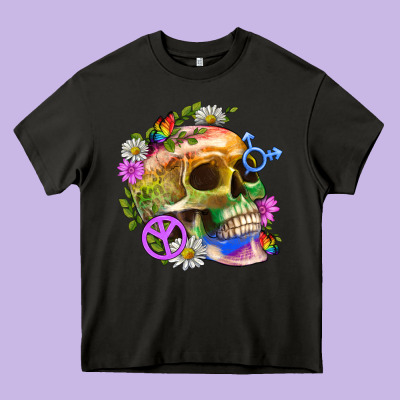 Pride Skull And Transgender Symbol With Peace Heavy Core Tee Designed By Bundleandbundleshop