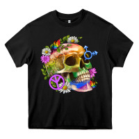 Black Pride Skull And Transgender Symbol With Peace Heavy Core Tee - BundleAndBundleShop