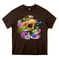 Chocolate Brown Pride Skull And Transgender Symbol With Peace Heavy Core Tee - BundleAndBundleShop