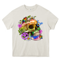 Cream Pride Skull And Transgender Symbol With Peace Heavy Core Tee - BundleAndBundleShop