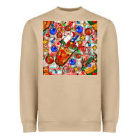 Mushroom christmas coffee cups ornaments and lights with diamond plaid seamless Heavyweight Sweatshirt - BundleAndBundleShop