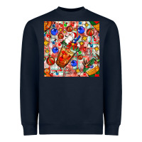 Navy christmas coffee cups ornaments and lights with diamond plaid seamless Heavyweight Sweatshirt - BundleAndBundleShop