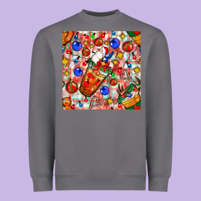 Christmas Coffee Cups Ornaments And Lights With Diamond Plaid Seamless Heavyweight Sweatshirt Designed By Bundleandbundleshop