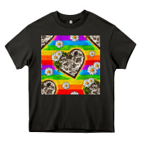Asphalt Pride LGBTQ+ Cowhide Hearts And Daisy Patterns Heavy Core Tee - BundleAndBundleShop