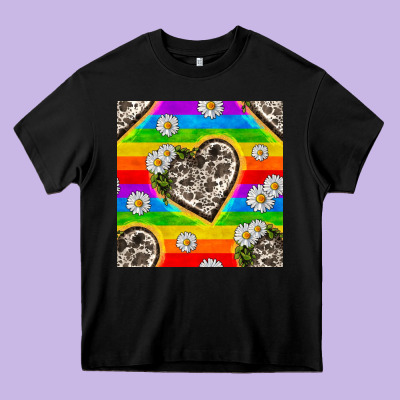 Pride Lgbtq+ Cowhide Hearts And Daisy Patterns Heavy Core Tee Designed By Bundleandbundleshop