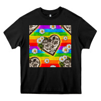 Black Pride LGBTQ+ Cowhide Hearts And Daisy Patterns Heavy Core Tee - BundleAndBundleShop