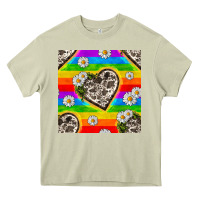 Mossy Pride LGBTQ+ Cowhide Hearts And Daisy Patterns Heavy Core Tee - BundleAndBundleShop
