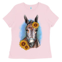 Bubblegum Pink Sunflower Donkey Ladies Tee - RanaPortraitStore