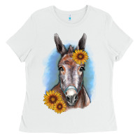 White Sunflower Donkey Ladies Tee - RanaPortraitStore