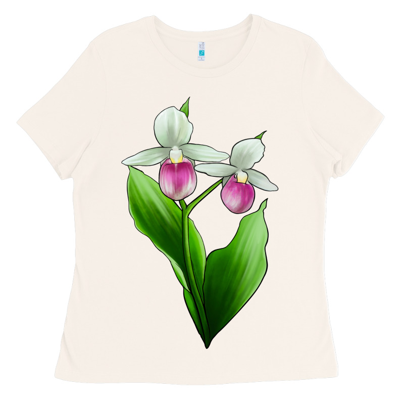 Pink And White Lady's Slipper Flower Ladies Tee by LillyAllenDesigns | Teevron