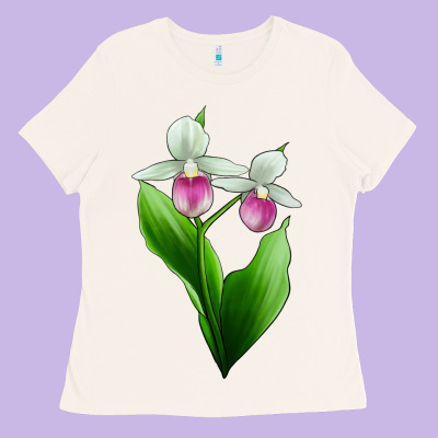 Pink And White Lady's Slipper Flower Ladies Tee Designed By Lillyallendesigns