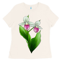 Bone Pink And White Lady's Slipper Flower Ladies Tee - LillyAllenDesigns