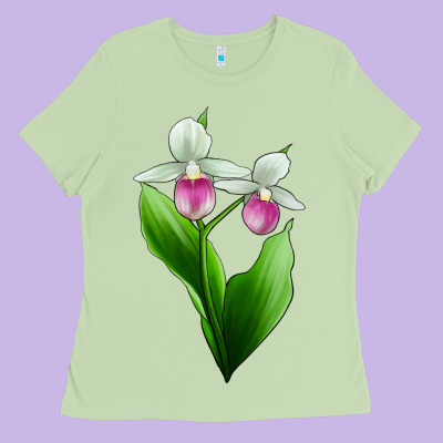 Pink And White Lady's Slipper Flower Ladies Tee Designed By Lillyallendesigns