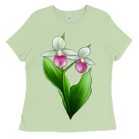 Matcha Pink And White Lady's Slipper Flower Ladies Tee - LillyAllenDesigns