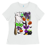 White cute ghost Ladies Tee - LillyAllenDesigns