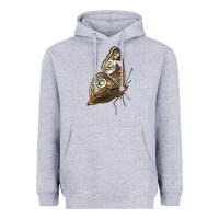 Heather Grey Flying Common Buckeye Butterfly Heavyweight Hoodie - LillyAllenDesigns