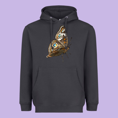 Flying Common Buckeye Butterfly Heavyweight Hoodie Designed By Lillyallendesigns