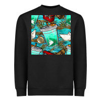 Black fish coffee cups and reeds with paper boat and leopard lake seamless p Heavyweight Sweatshirt - BundleAndBundleShop