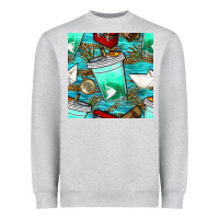 Fish Coffee Cups And Reeds With Paper Boat And Leopard Lake Seamless P Heavyweight Sweatshirt | Teevron