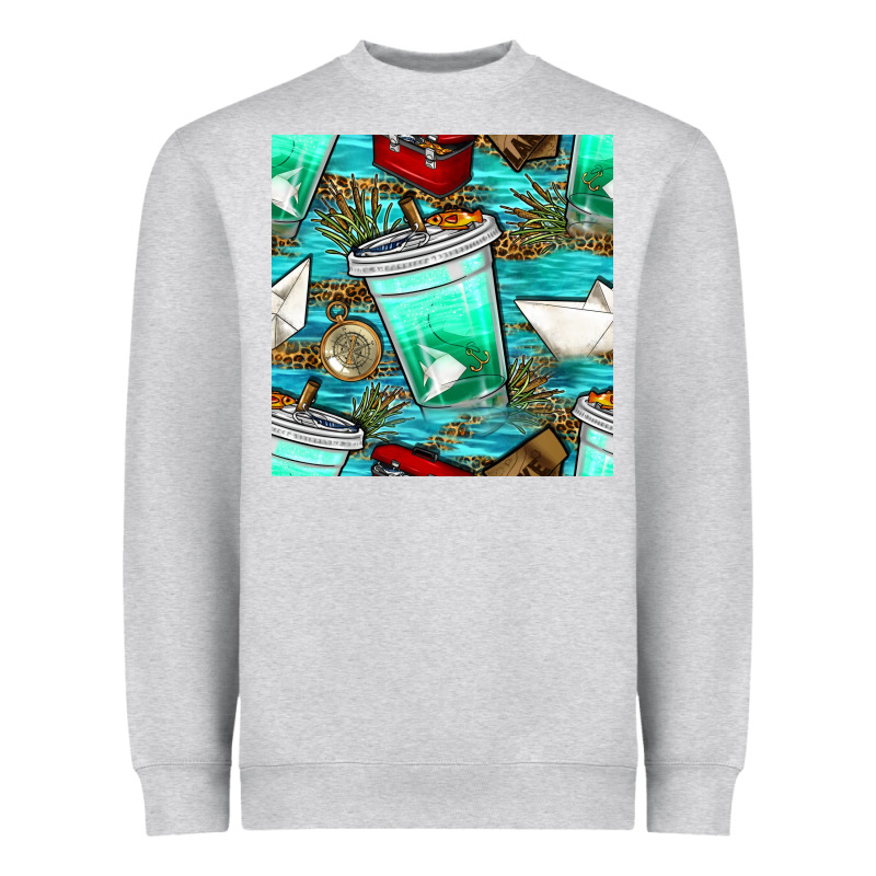 Fish Coffee Cups And Reeds With Paper Boat And Leopard Lake Seamless P Heavyweight Sweatshirt by BundleAndBundleShop | Teevron