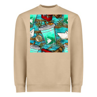 Mushroom fish coffee cups and reeds with paper boat and leopard lake seamless p Heavyweight Sweatshirt - BundleAndBundleShop