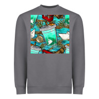 Storm fish coffee cups and reeds with paper boat and leopard lake seamless p Heavyweight Sweatshirt - BundleAndBundleShop