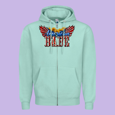 American Babe With Sunflowers Zipper Hoodie Designed By Lillyallendesigns