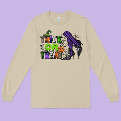 Trick Or Treat Long Sleeve Tee Designed By Cowgirlartshop